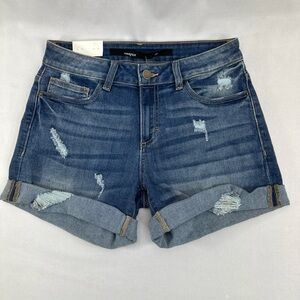 Francesca’s Mid Rise Moto Skinny Stretch Denim Shorts